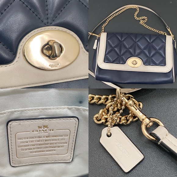 COACH Ruby Midnight Navy/Chalk Quilted Leather Shoulder Crossbody Bag - Picture 12 of 16